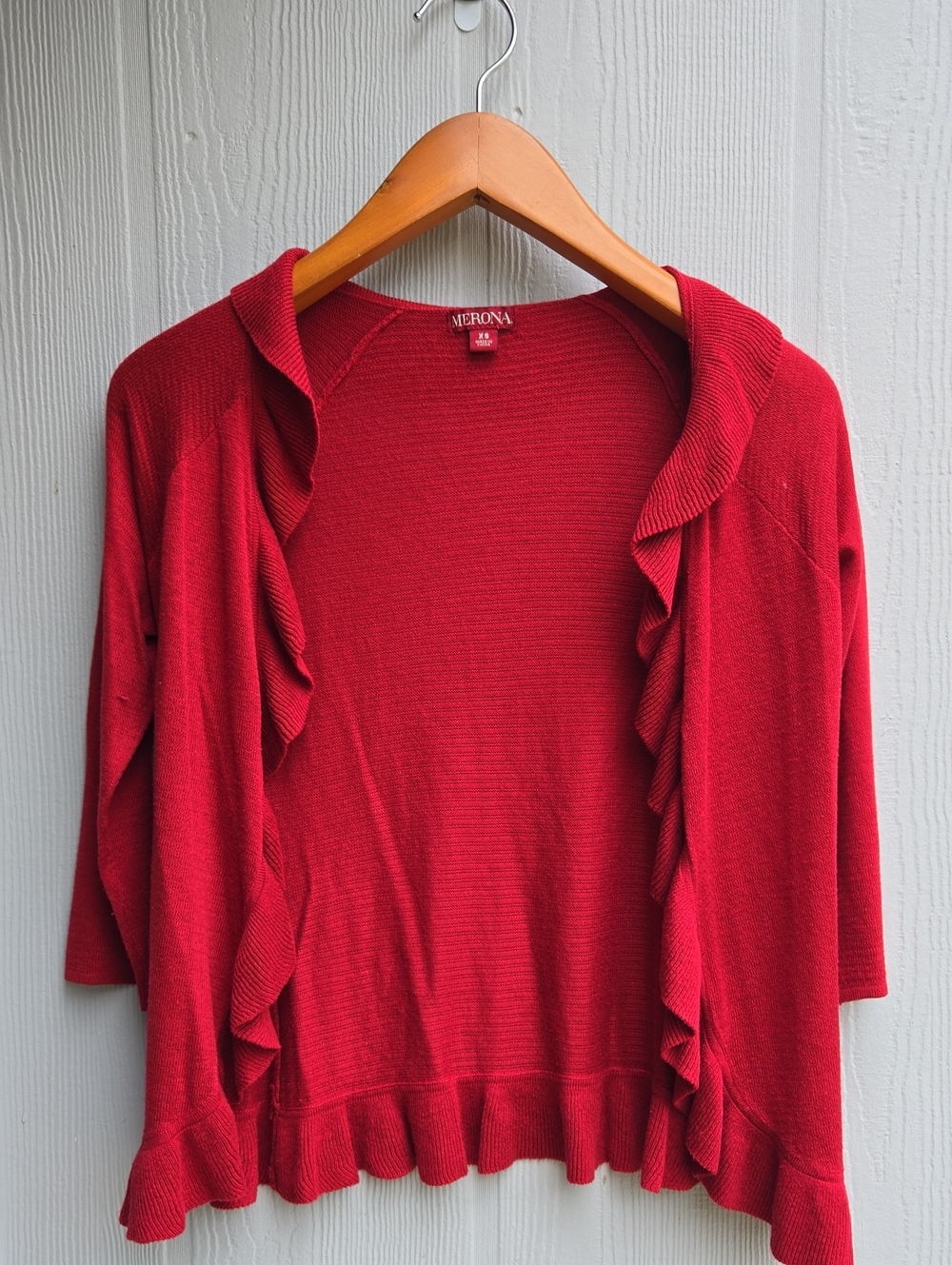 Merona Red Ruffle-Trim Open Cardigan